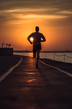 跑步剪影运动夕阳摄影图