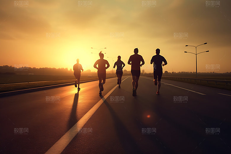 跑步剪影夕阳运动摄影图