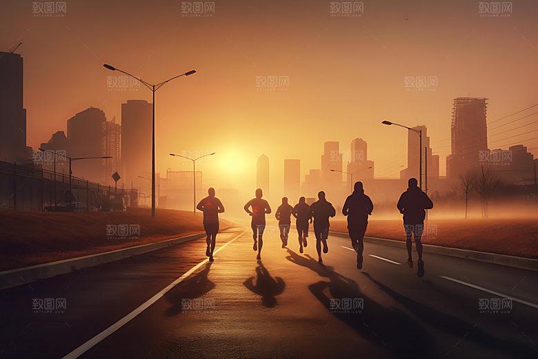 跑步剪影高清坚持摄影图