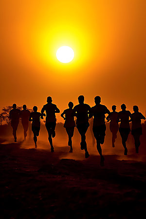 跑步剪影夕阳马拉松摄影图