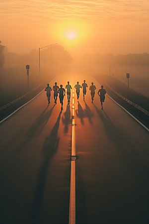 跑步剪影企业文化夕阳摄影图