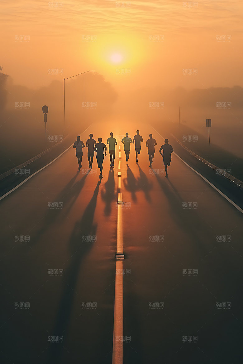 跑步剪影企业文化夕阳摄影图