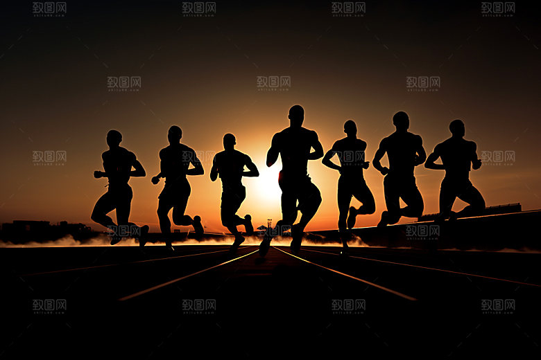 跑步剪影长跑背影摄影图