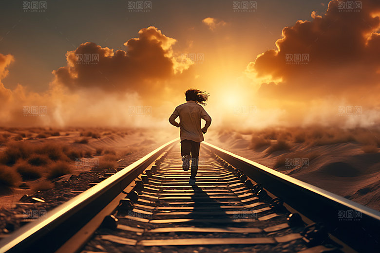跑步剪影背影奋斗摄影图