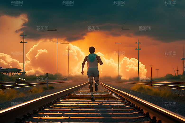 跑步剪影企业精神马拉松摄影图