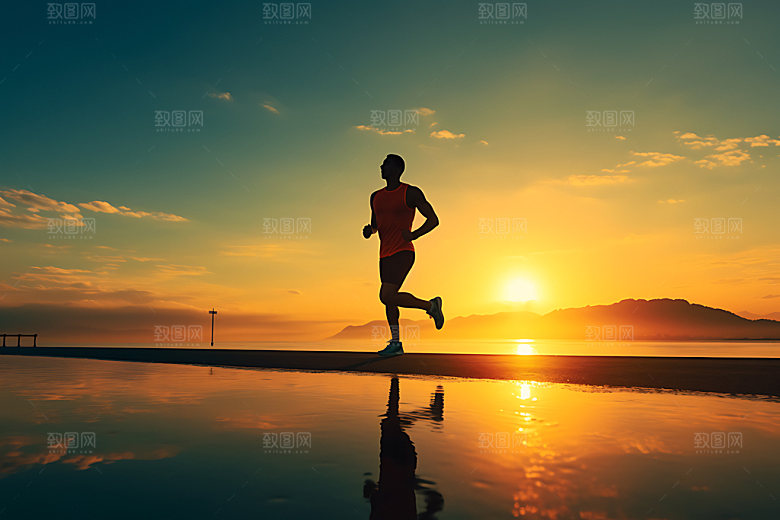 跑步剪影运动背影摄影图