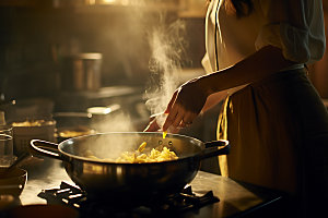 烹饪操作间美食制作摄影图