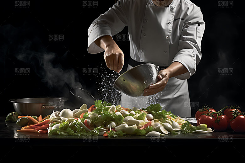 烹饪操作间美食制作摄影图