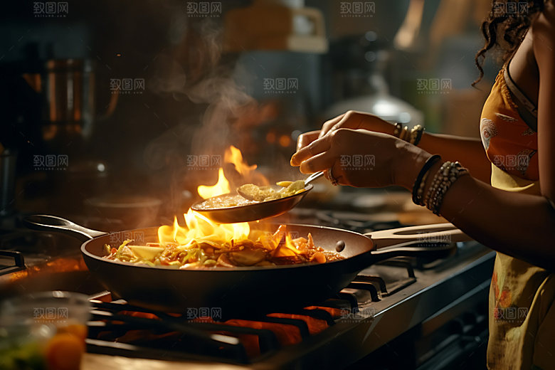 烹饪操作间厨房摄影图