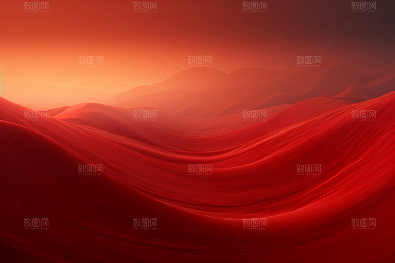 红色飘带质感抽象背景图