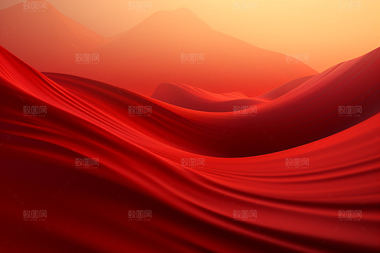 红色飘带简约大气背景图