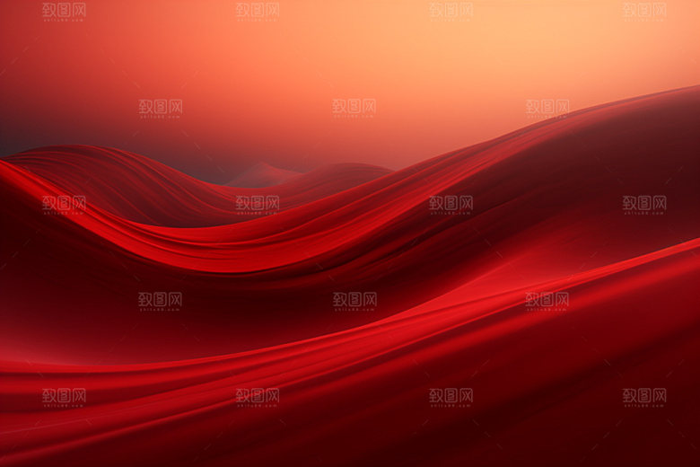 红色飘带抽象丝绸背景图
