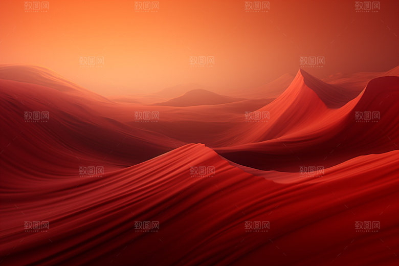 红色飘带质感丝绸背景图