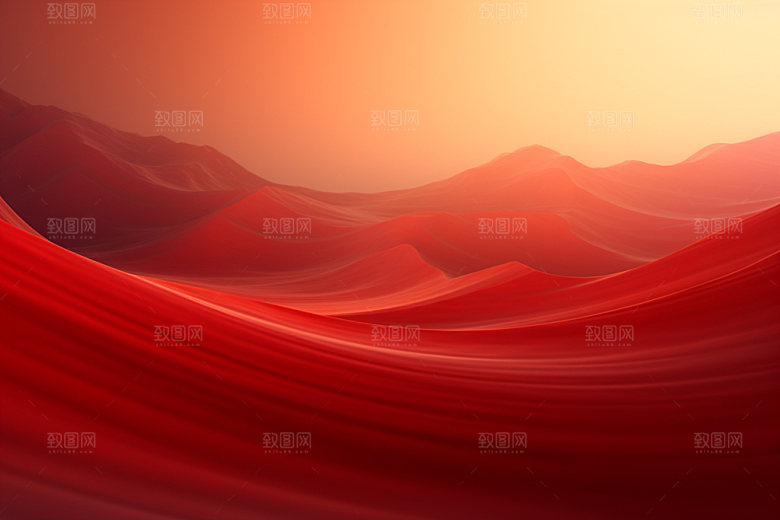 红色飘带抽象简约背景图