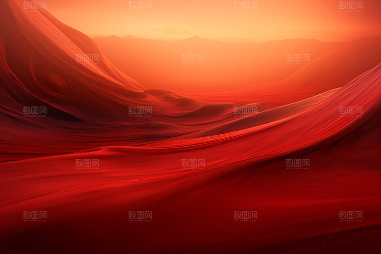 红色飘带简约抽象背景图