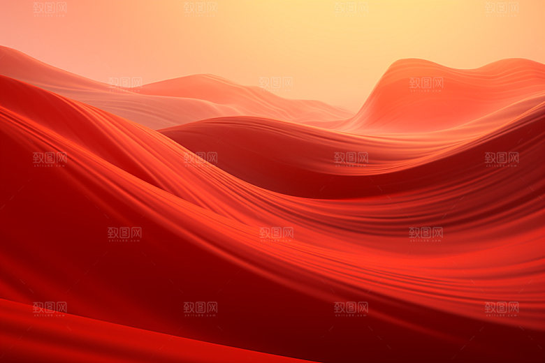 红色飘带质感丝滑背景图