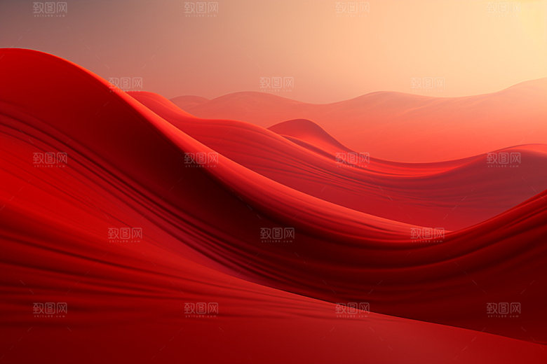 红色飘带质感抽象背景图