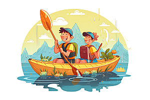 划船探险运动插画