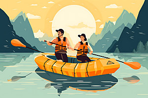 划船漂流运动插画