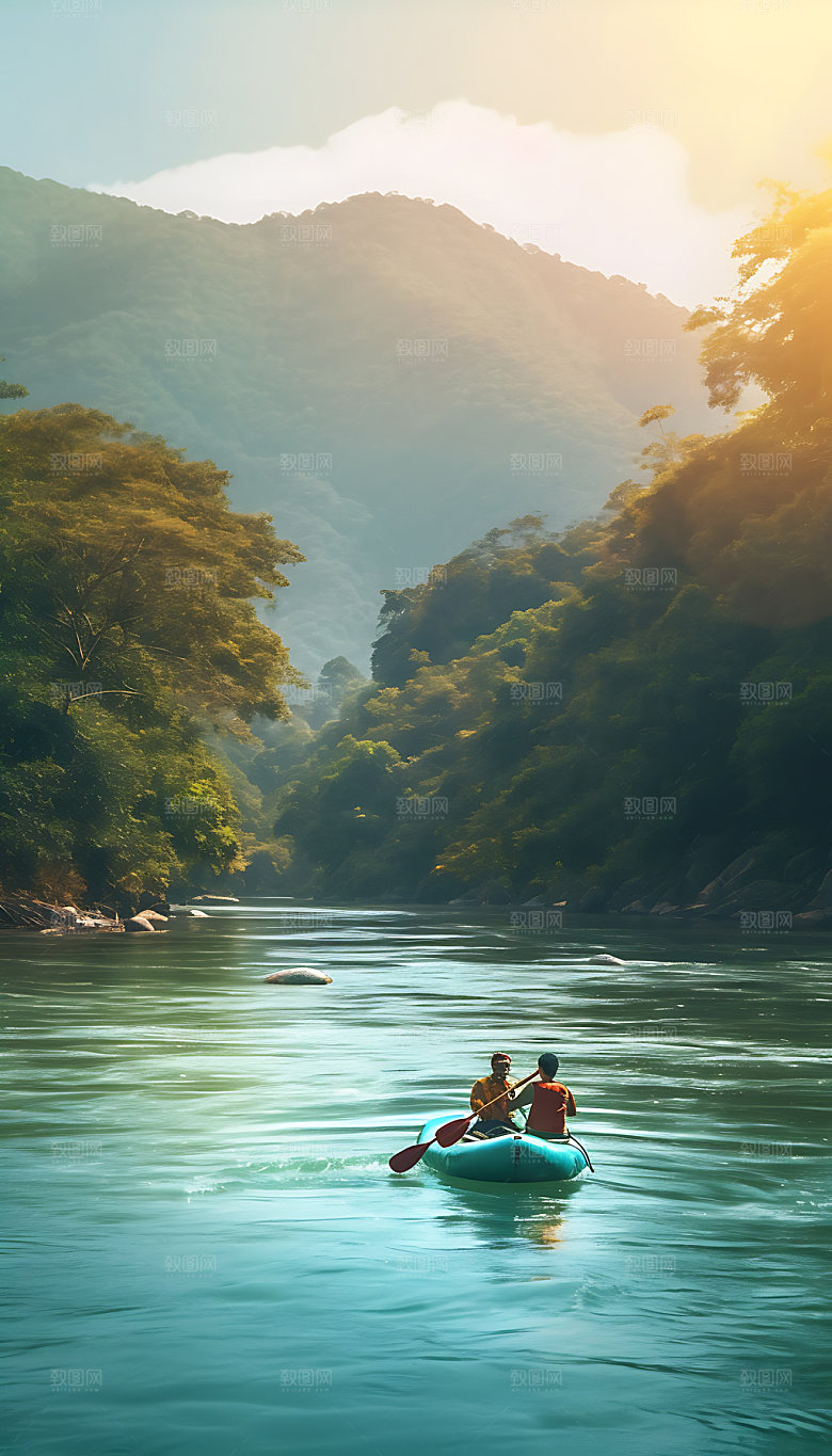 划船户外漂流插画