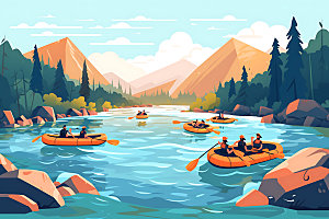 划船皮划艇艺术插画