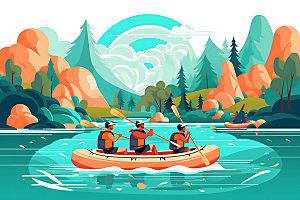 划船探险艺术插画