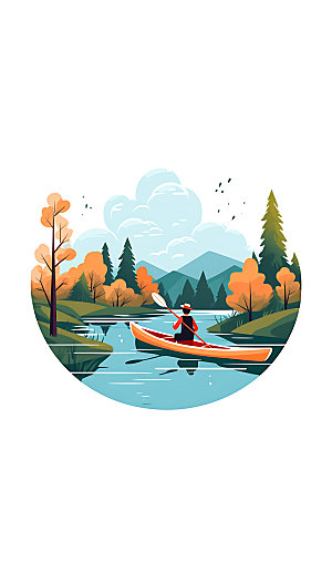 划船艺术野外插画