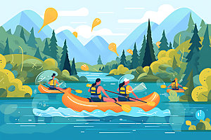 划船运动野外插画