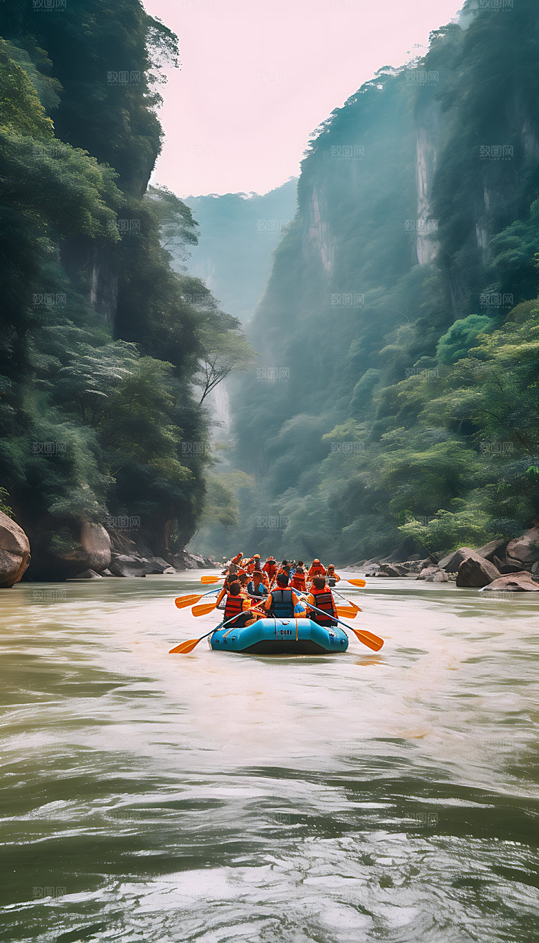 漂流戏水团建摄影图