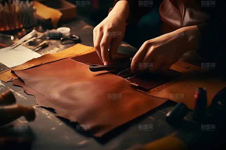 皮革制做皮匠手艺摄影图