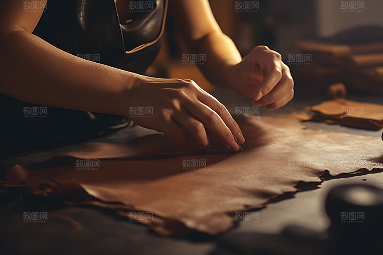 皮革制做匠人手艺摄影图