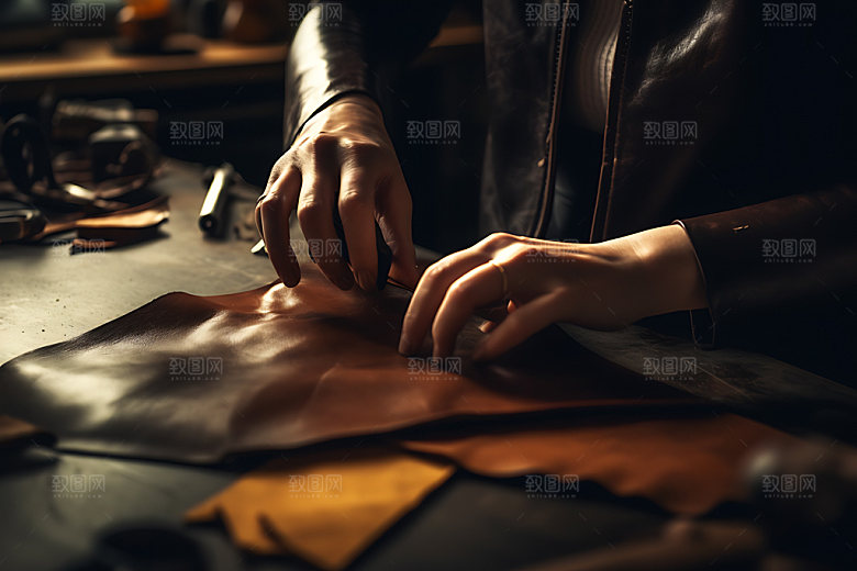 皮革制做皮匠手艺摄影图