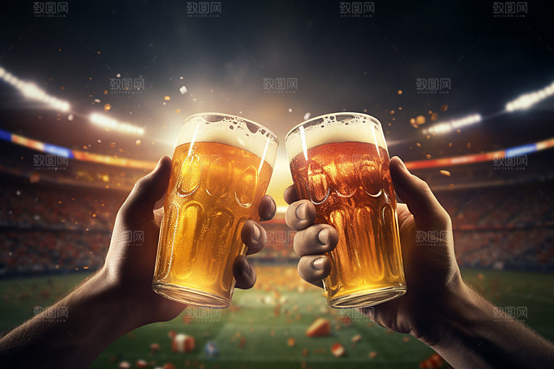 啤酒干杯扎啤摄影图