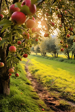 苹果果园果树农产品摄影图