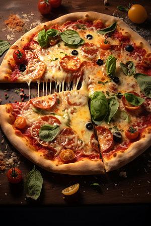 披萨芝士美味摄影图