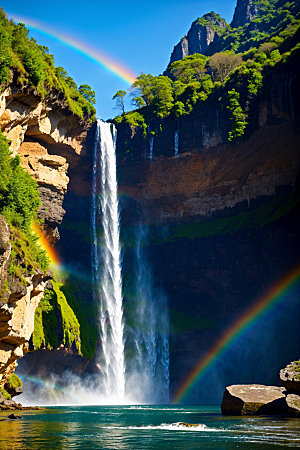 瀑布自然山谷摄影图