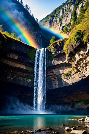 瀑布自然飞瀑摄影图