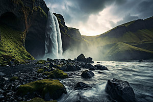 瀑布高清河谷摄影图