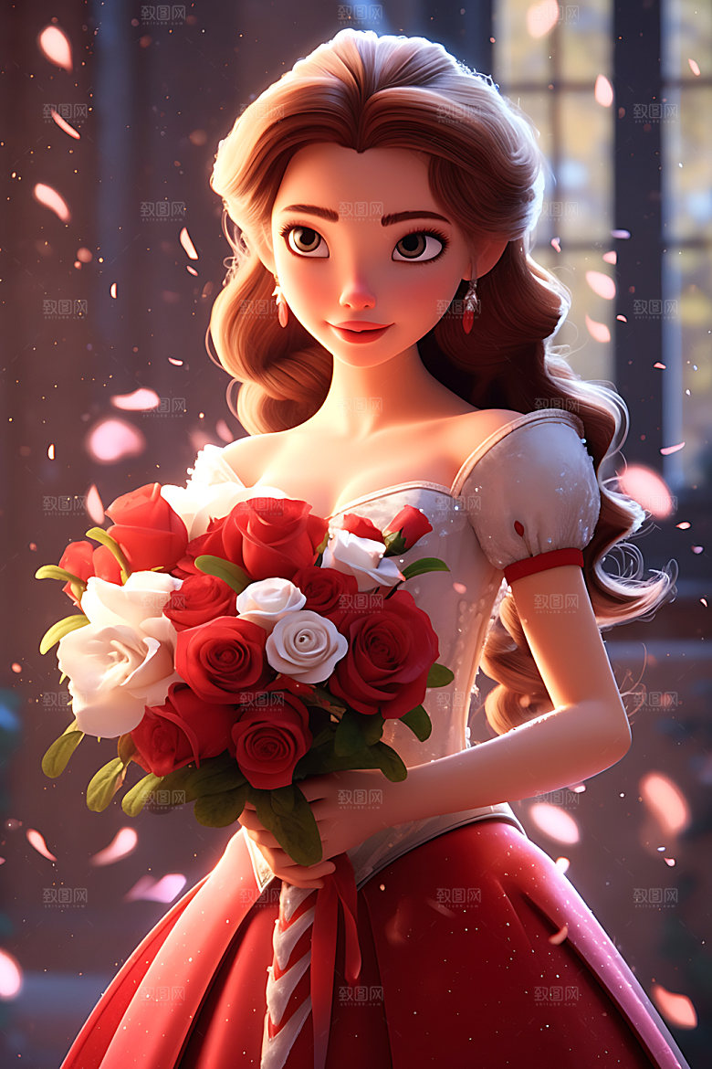 卡通婚礼夫妻浪漫插画