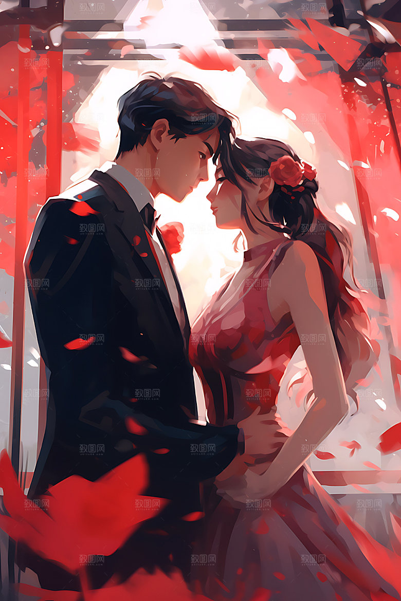 卡通婚礼浪漫情侣插画