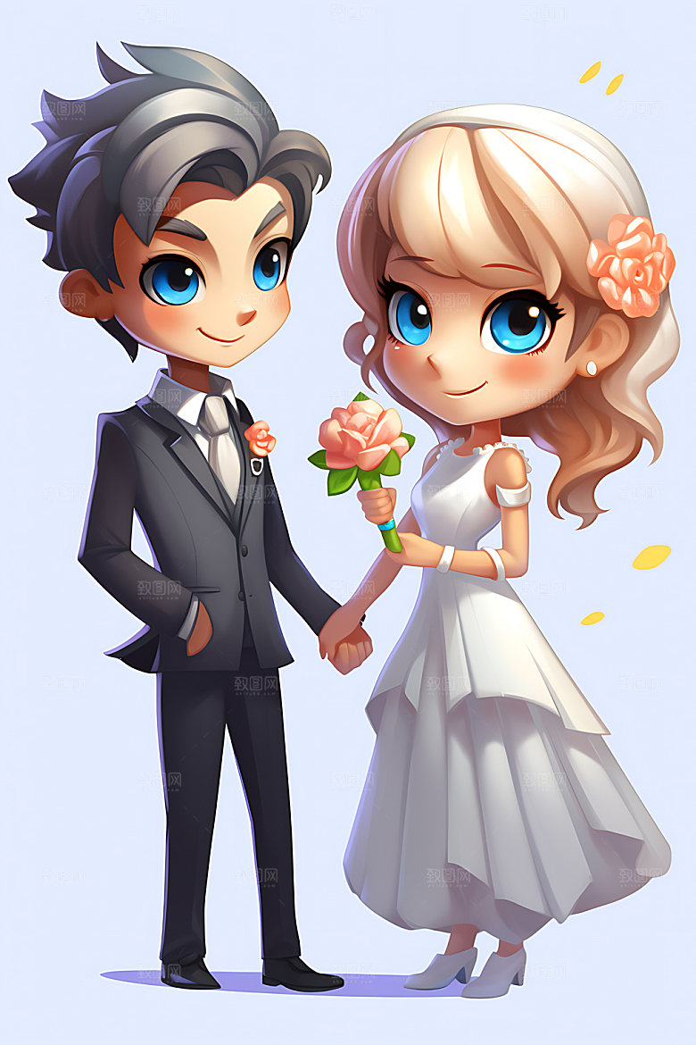 卡通婚礼Q版情侣插画