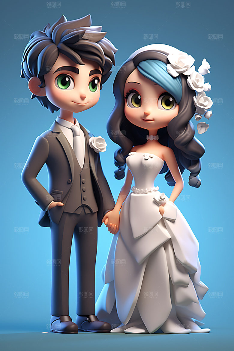 卡通婚礼甜蜜人物插画