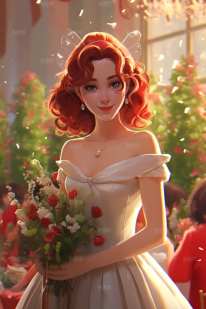 卡通婚礼浪漫唯美插画