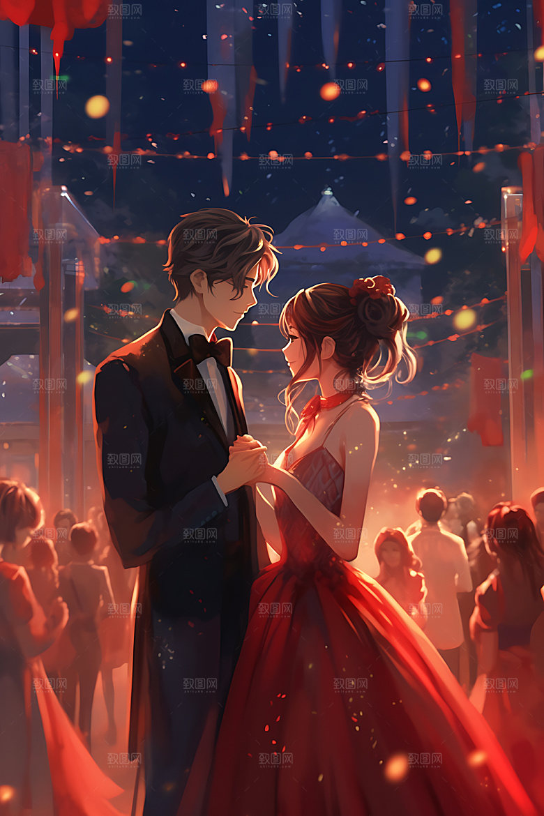 卡通婚礼幸福夫妻插画
