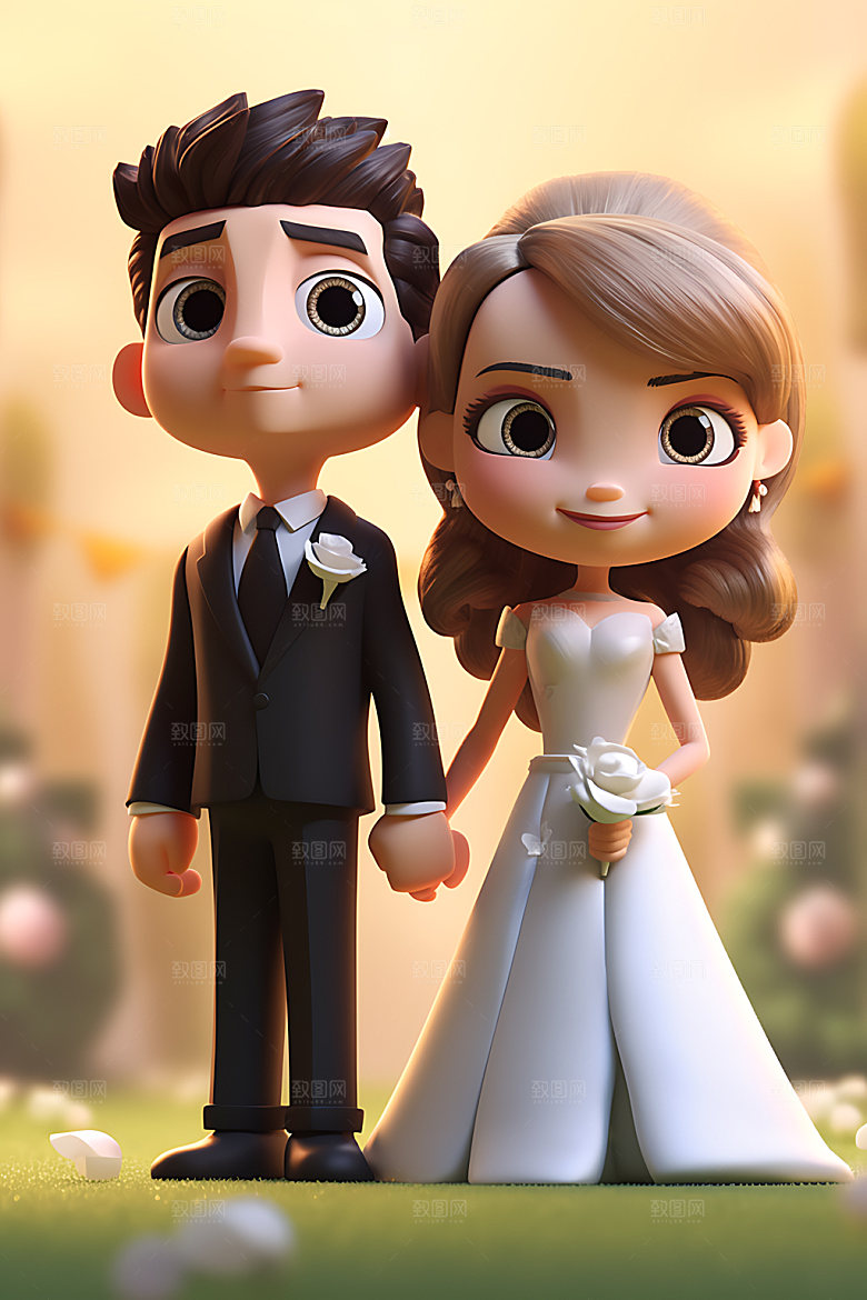卡通婚礼情侣夫妻插画