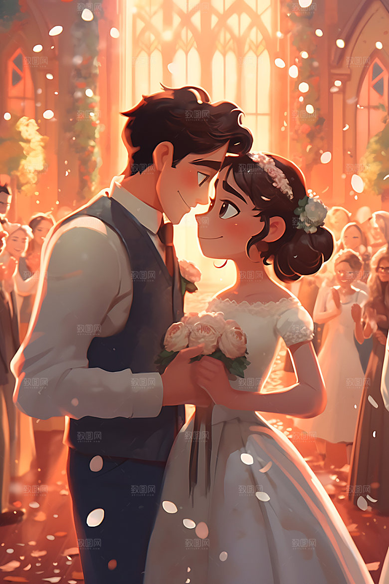 卡通婚礼夫妻人物插画