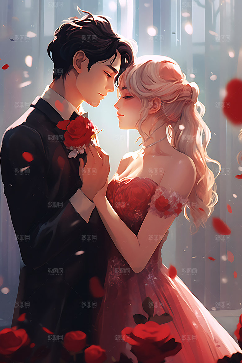 卡通婚礼幸福夫妻插画