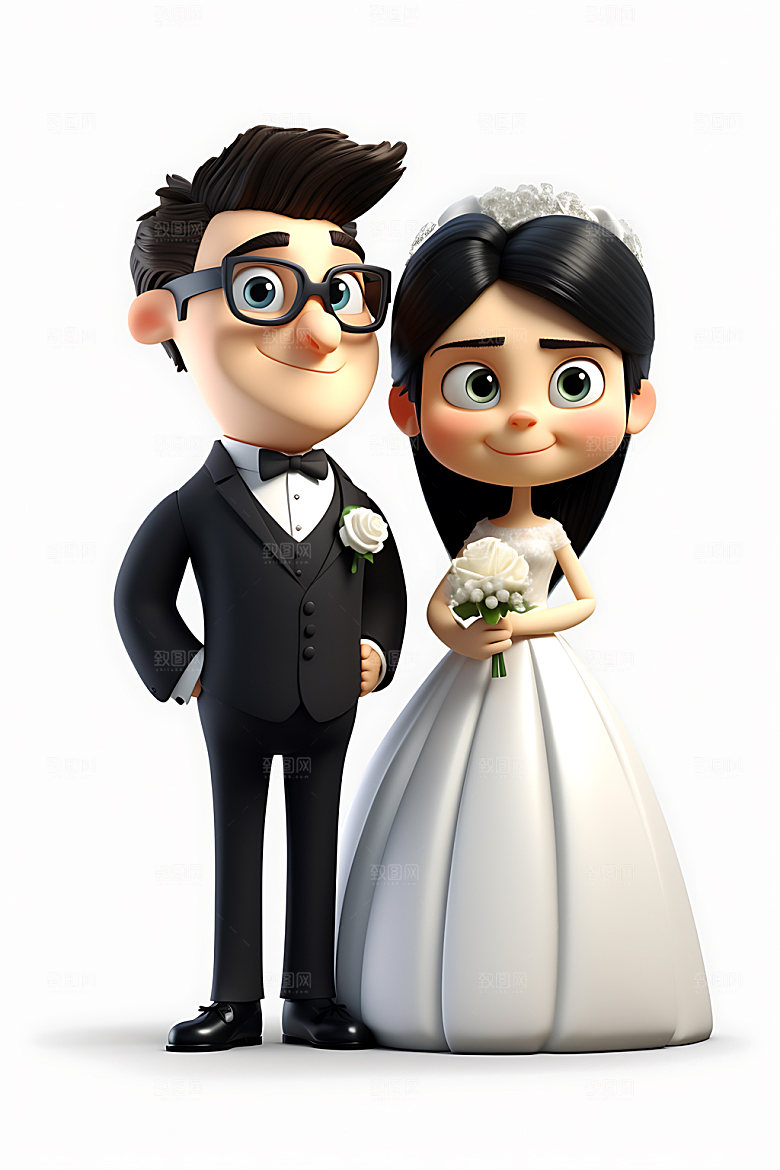 卡通婚礼人物夫妻插画