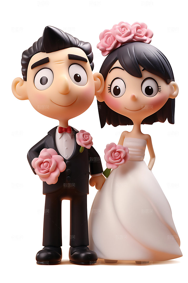 卡通婚礼夫妻唯美插画