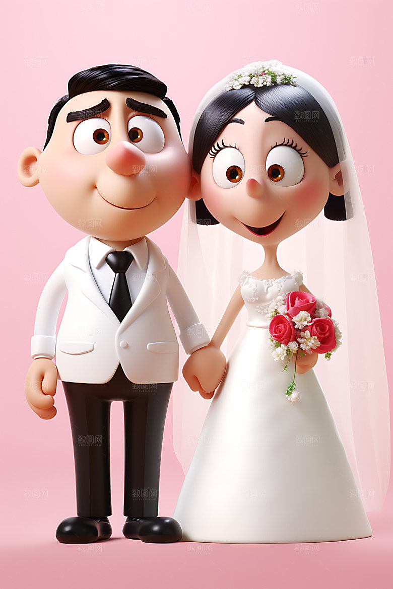 卡通婚礼幸福情侣插画